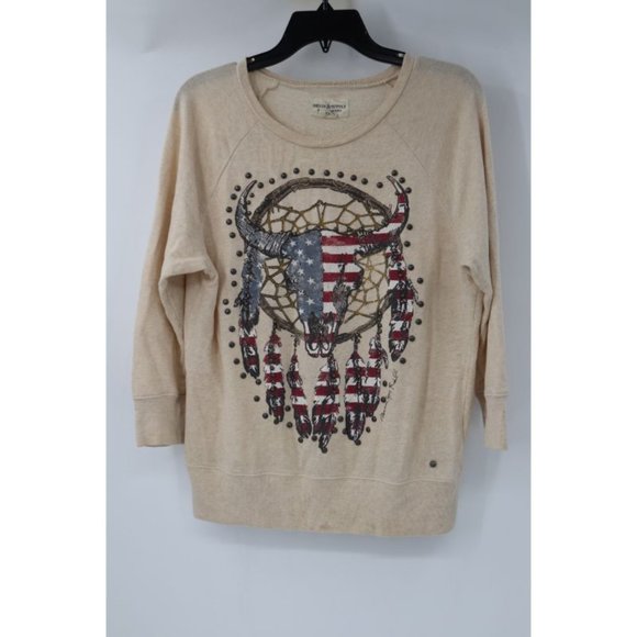 Denim & Supply Ralph Lauren‎ Sweatshirt Womens M Dream Catcher Studded Cream - Picture 1 of 11